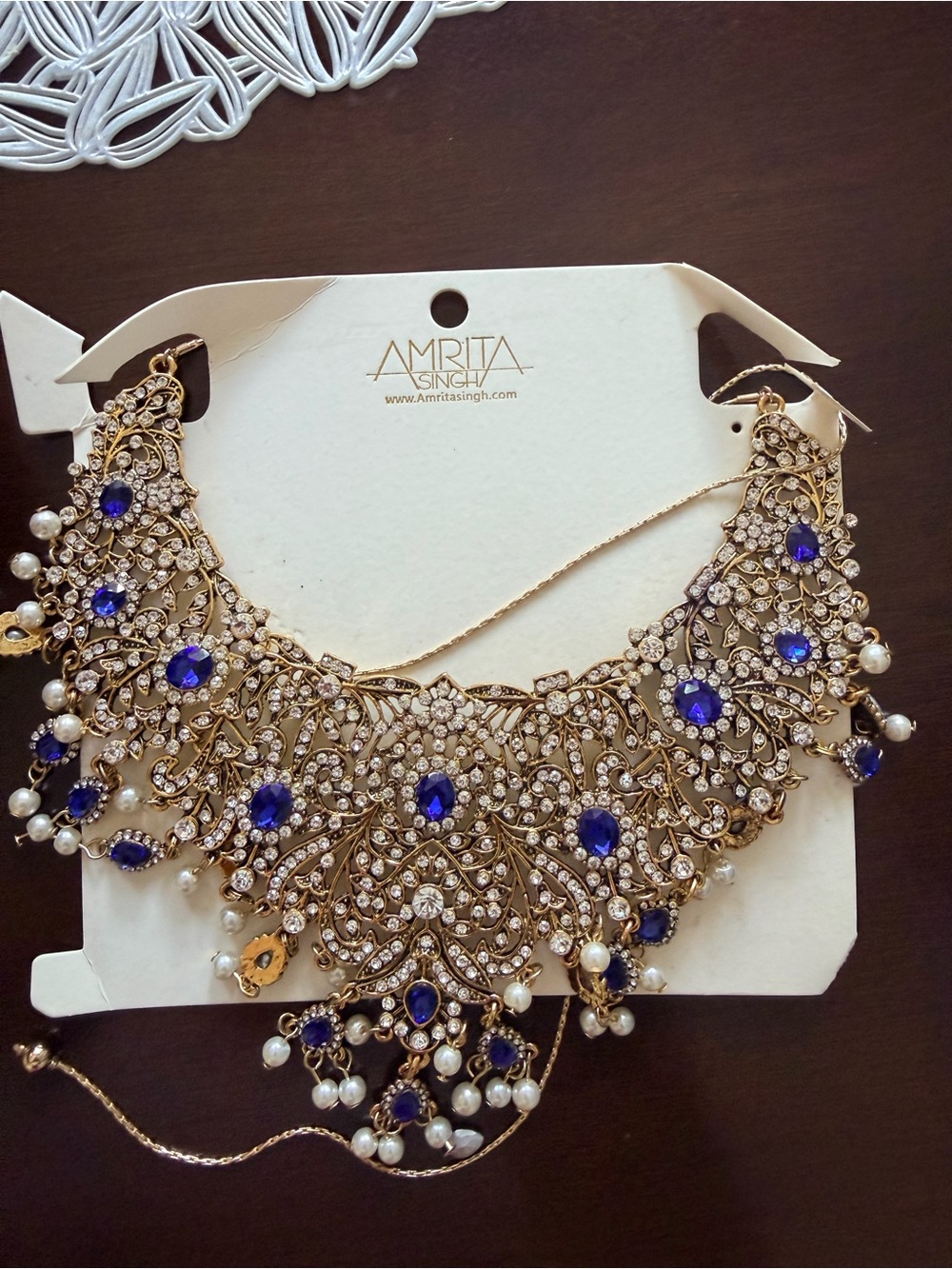 Amrita Singh Royal Blue and Gold Crystal Bib Necklace